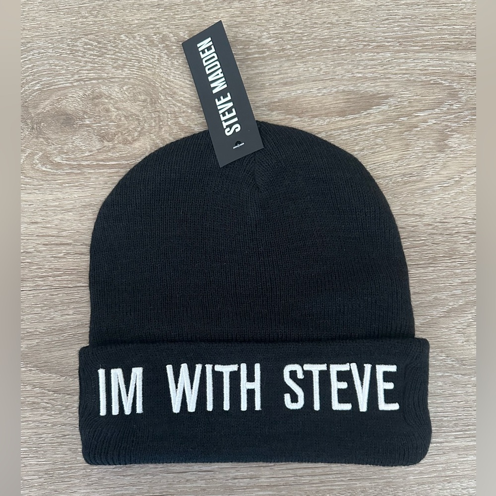 NWT Steve Madden Branded Black Beanie Hat One Size